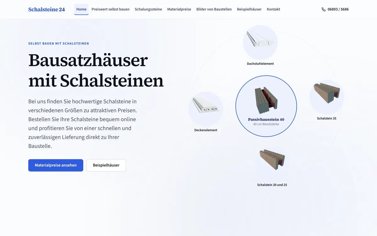 Webdesign Referenz Schalsteine24, Startseite auf Desktop und Smartphone, umgesetzt von Infinityware aus Freiburg