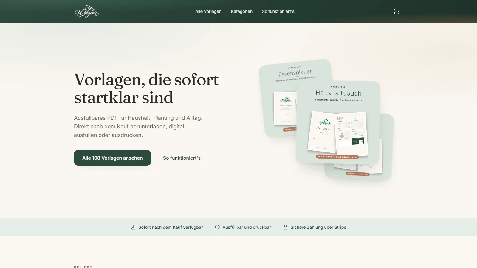 Startseite von vorlagerie.de am Desktop
