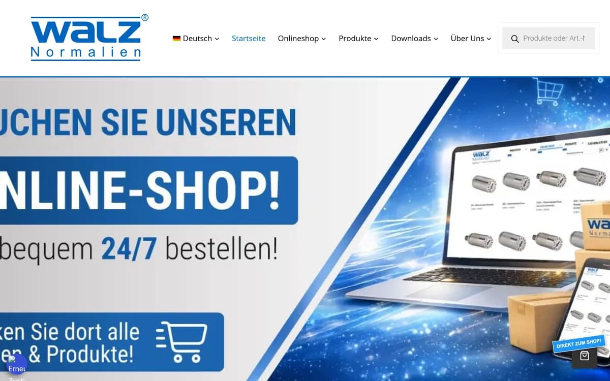 Webdesign Referenz Walz Normalien, Startseite auf Desktop und Smartphone, umgesetzt von Infinityware aus Freiburg
