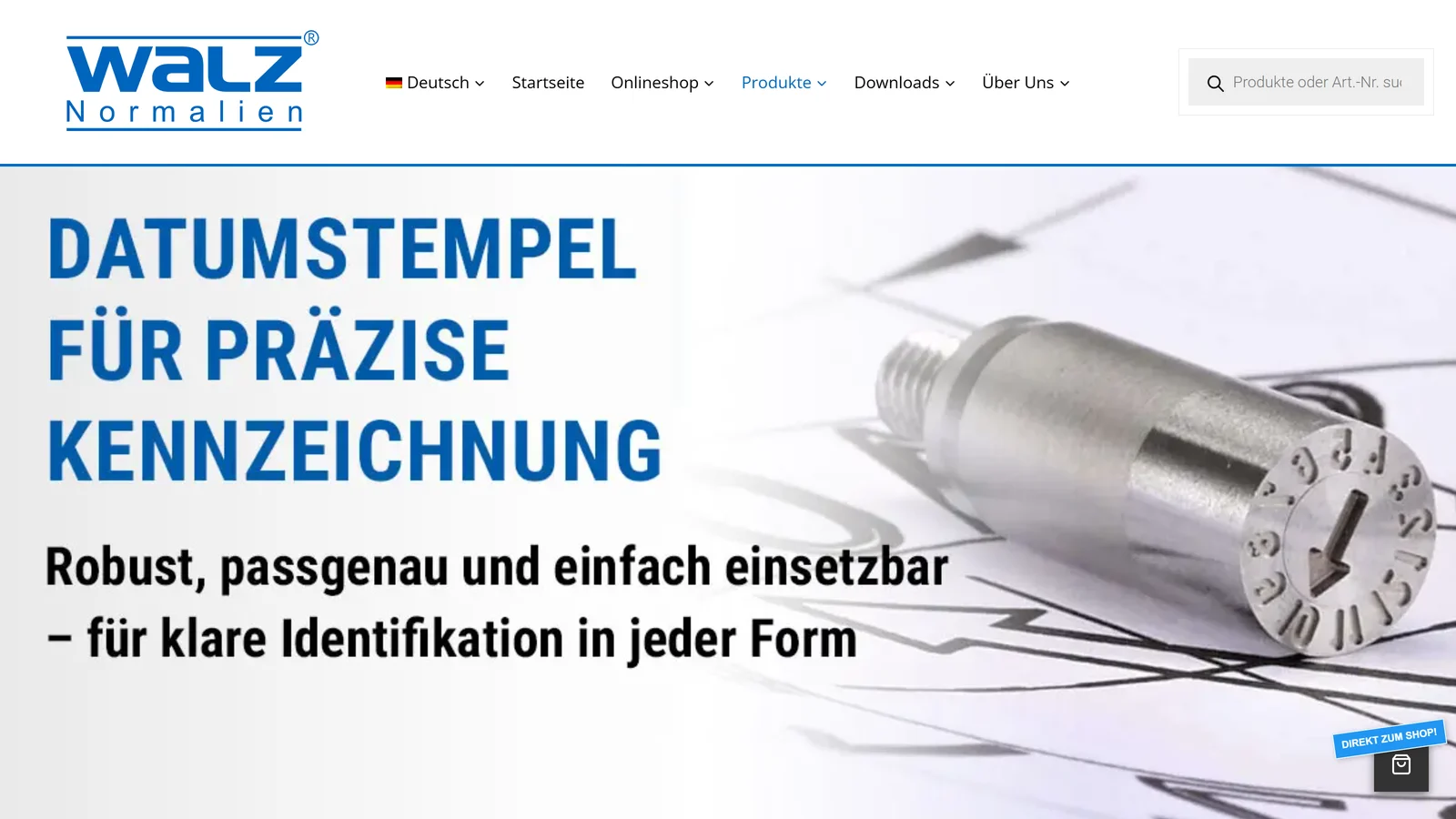 Kennzeichnungsstempel-Seite von walz-normalien.com am Desktop