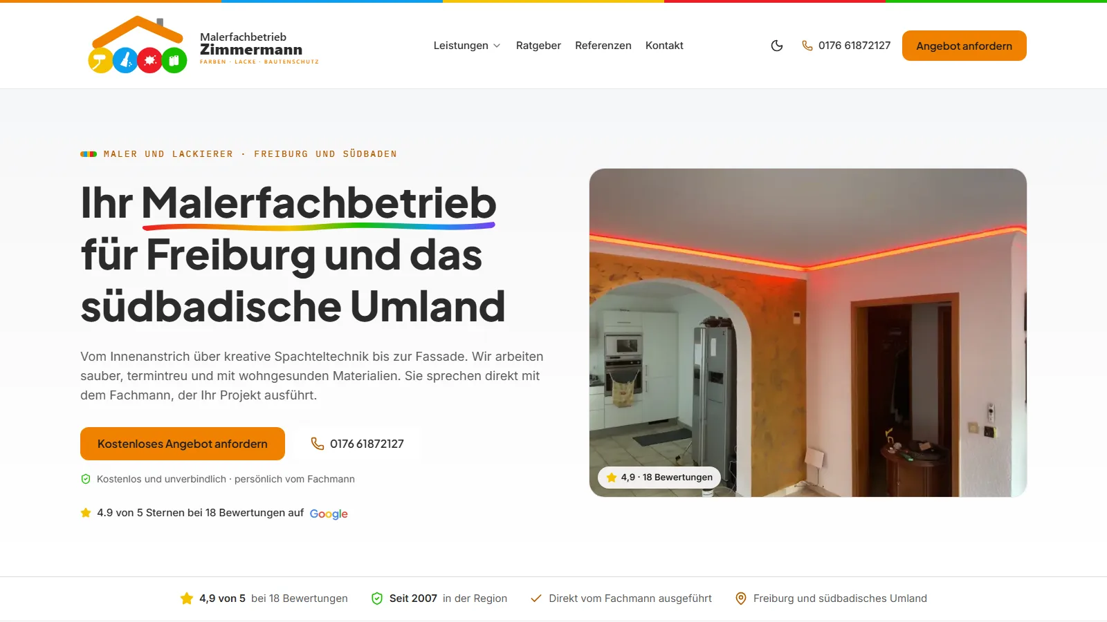 Startseite von malerfachbetrieb-zimmermann.de am Desktop